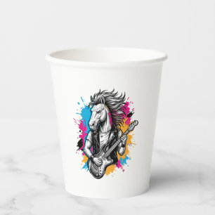 Gobelets En Papier Joueur de guitare à cheval T-Shirt vintage gravure