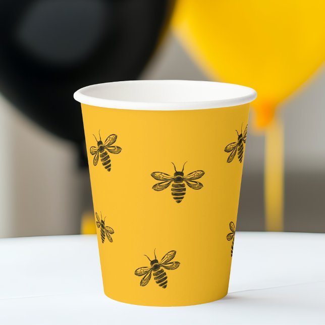 Gobelets En Papier Jour d'Abeille Jaune Fête d'été moderne (Cute Yellow Bee Day Modern Summer Birthday Party Paper Cups)