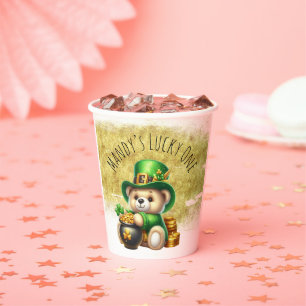 Gobelets En Papier Jour de la Saint-Patrick Ours Mignon Vert Pot en O
