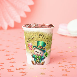 Gobelets En Papier Jour de la Saint-Patrick Ourson Mignon Vert Or Bon