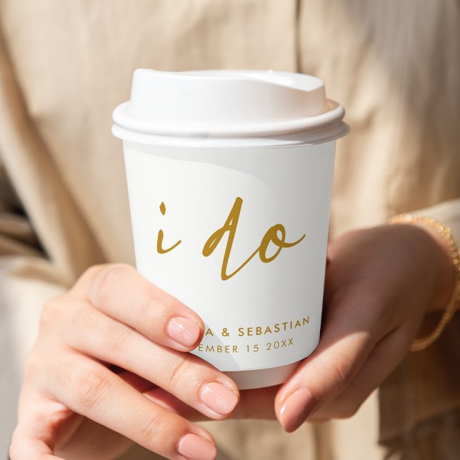 Gobelets En Papier Jour de mariage Élégant minimal Or simple et blanc (Créateur téléchargé)