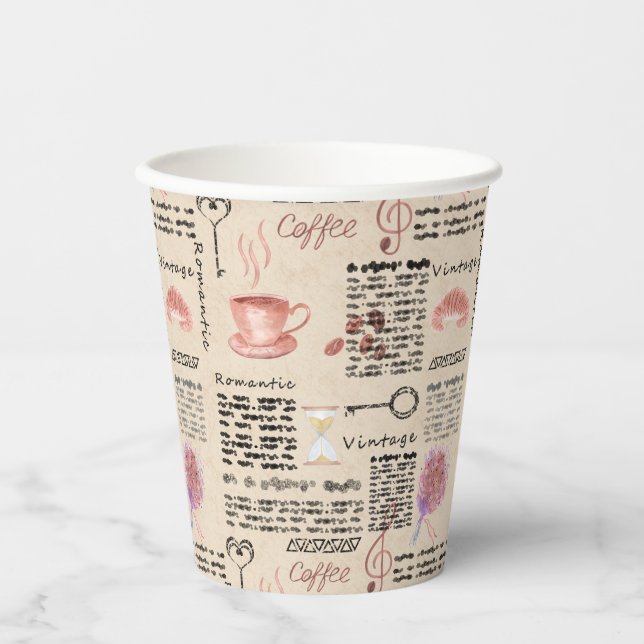 Gobelets En Papier Journal vintage romantique (Recto)