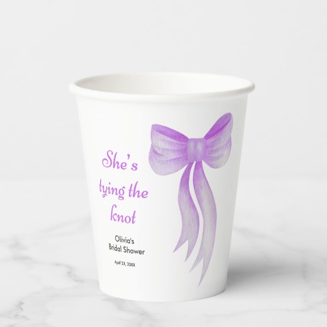 Gobelets En Papier Journée de mariage avec un nœud papillon violet El (Recto)