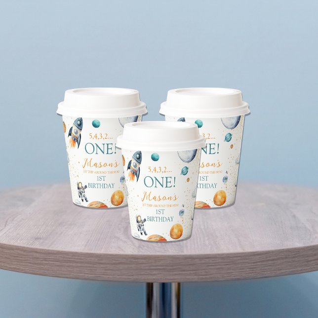 Gobelets En Papier Journey Cosmic Boy Premier anniversaire (Créateur téléchargé)