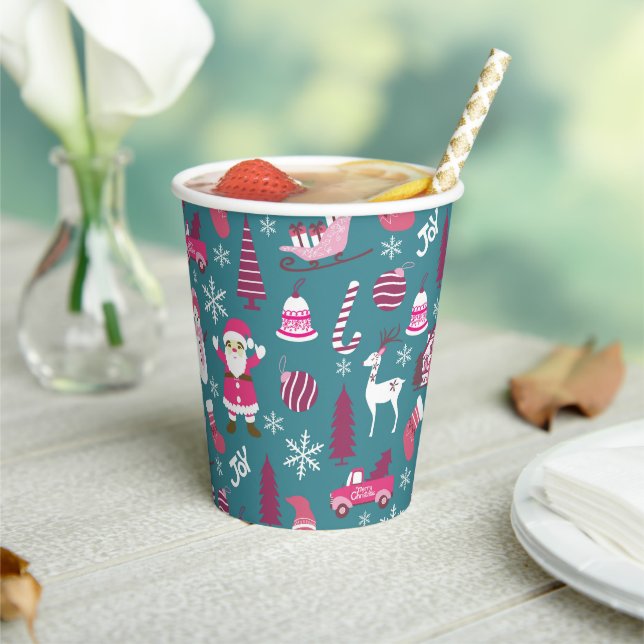Gobelets En Papier Joy Christmas Turquoise (Insitu)