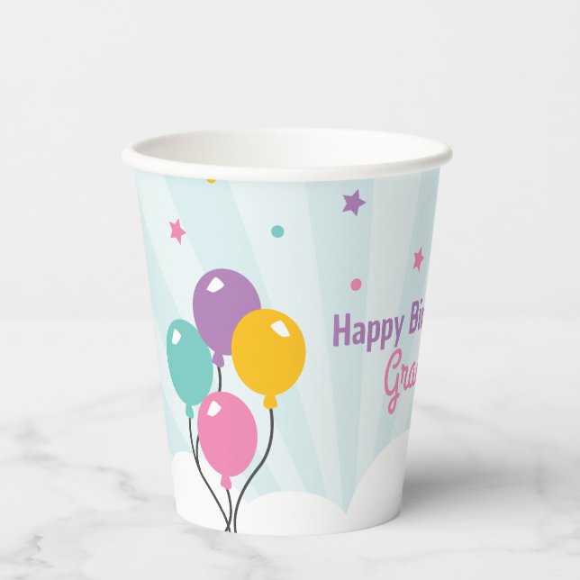 Gobelets En Papier Joyeuse Coupe d'anniversaire avec ballons (Recto)