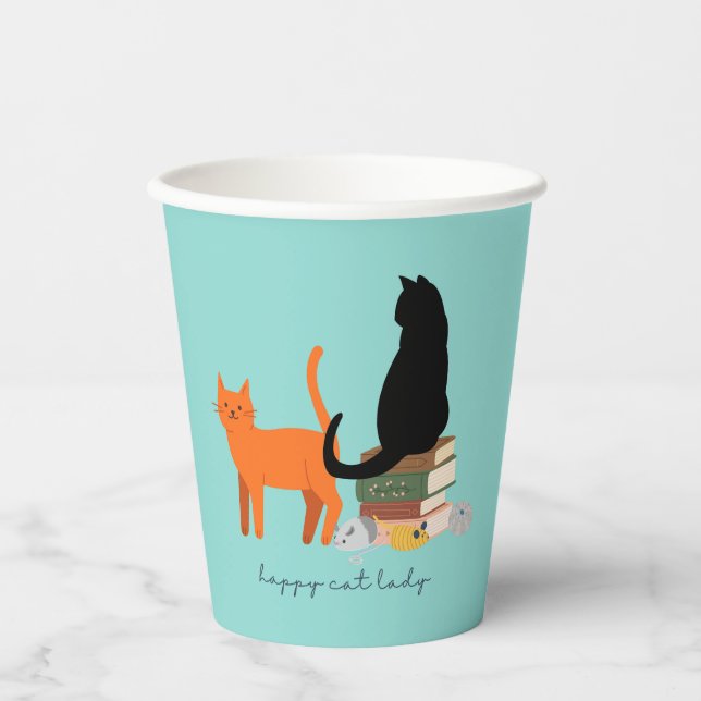 Gobelets En Papier Joyeuse dame aux chats (Recto)