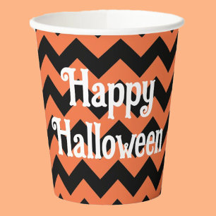 Gobelets En Papier Joyeuse fête d'Halloween orange et noir enfants