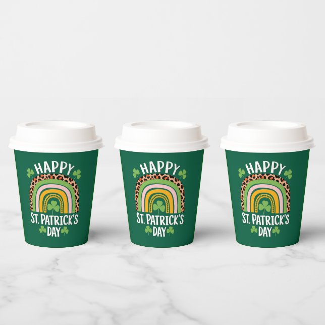 Gobelets En Papier Joyeuse Fête Saint Patrick Arc-en-ciel Trèfle  (Multi)