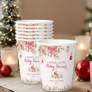 Gobelets En Papier Joyeuse petite Noël Baby Shower ruban rouge