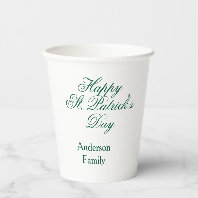 Gobelets En Papier Joyeuse Saint-Patrick famille nom vert minimal (Recto)