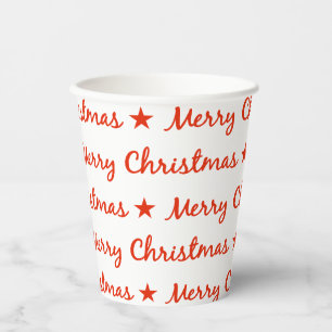 Gobelets En Papier Joyeuse typographie de Noël Motif blanc rouge