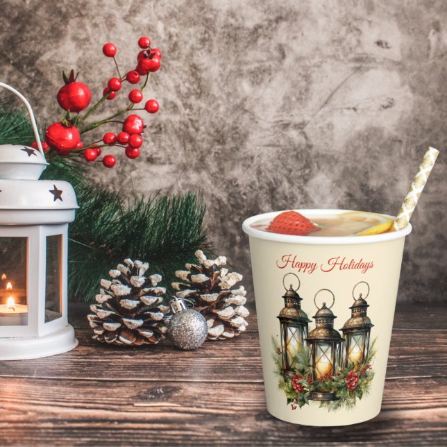 Gobelets En Papier Joyeuses fêtes Lanternes d'hiver (Créateur téléchargé)