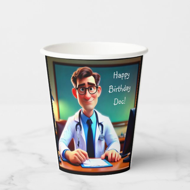 Gobelets En Papier Joyeuses tasses de papier Doc d'anniversaire (Recto)