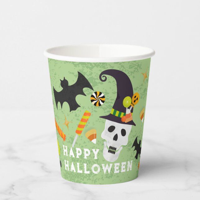 Gobelets En Papier Joyeuses tasses de papier Halloween Skull Party (Gauche)