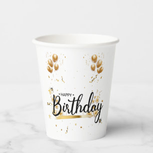 Gobelets En Papier Joyeuses tasses de papier or d'anniversaire