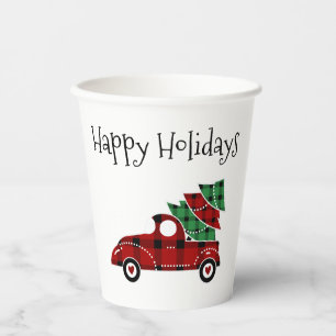 Gobelets En Papier Joyeuses vacances Antique Camion Rouge Noël