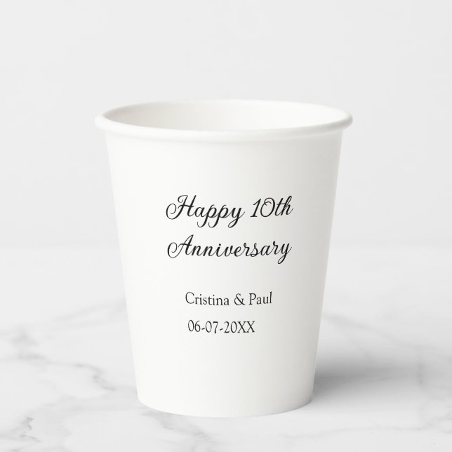 Gobelets En Papier Joyeux 10e anniversaire simple nom de mariage mini (Recto)