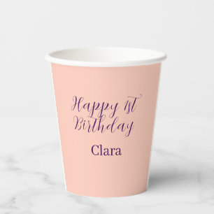 Gobelets En Papier Joyeux 1er anniversaire orange violet boho rétro n