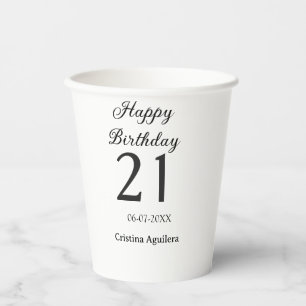 Gobelets En Papier Joyeux 21e anniversaire lettre gras nom simple min