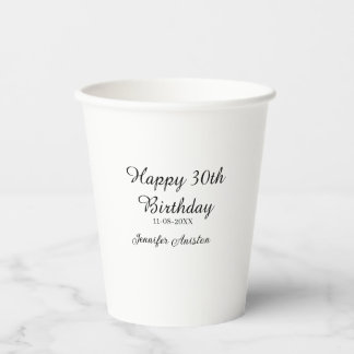 Gobelets En Papier Joyeux 30e anniversaire ajouter nom date élégant s