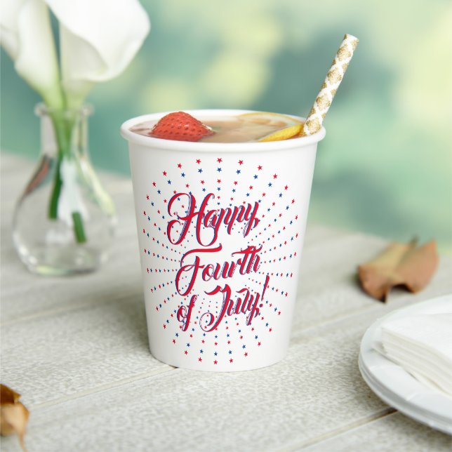 Gobelets En Papier Joyeux 4 Juillet script rouge blanc & bleu étoiles (Insitu)
