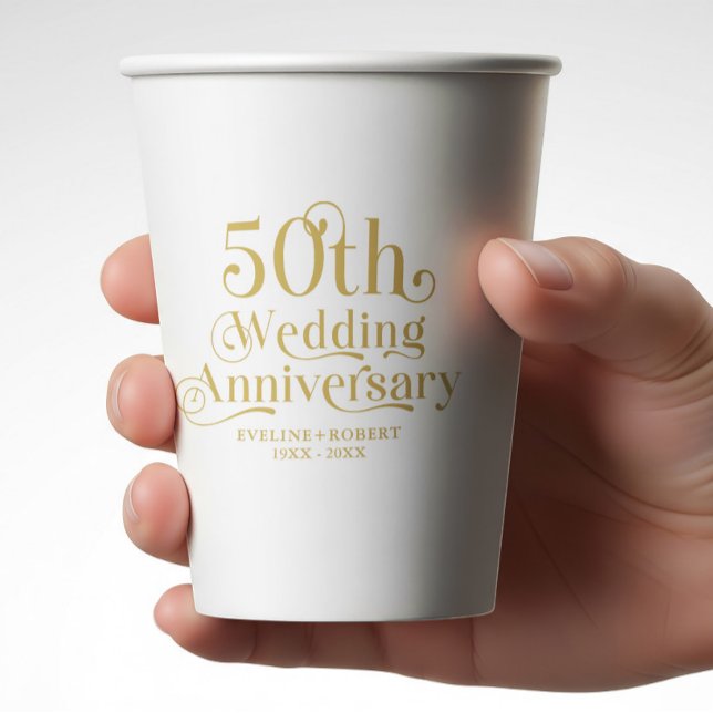 Gobelets En Papier Joyeux 50e Anniversaire de Mariage Typographie Dor (Créateur téléchargé)