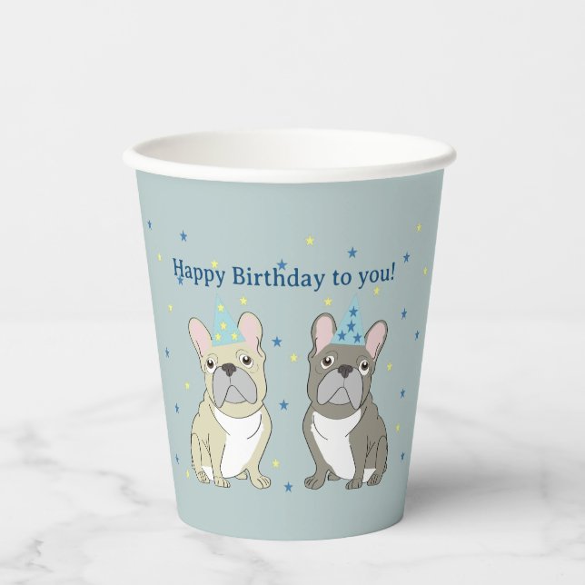 Gobelets En Papier Joyeux anniversaire bouledogue français (Recto)