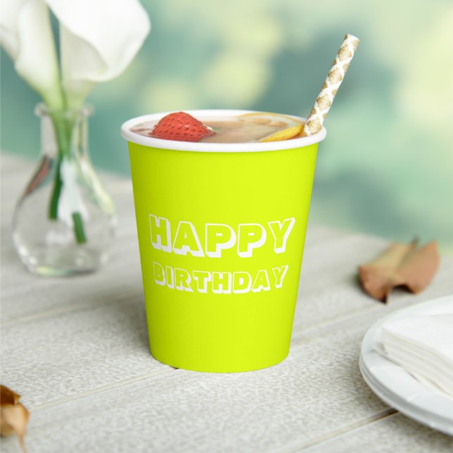 Gobelets En Papier Joyeux anniversaire chartreuse vert blanc moderne  (Insitu)