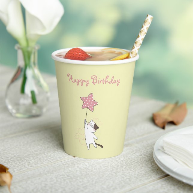 Gobelets En Papier Joyeux Anniversaire Chat Mignon (Insitu)