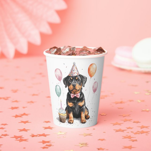 Gobelets En Papier Joyeux Anniversaire Chien Rottweiler (Insitu)