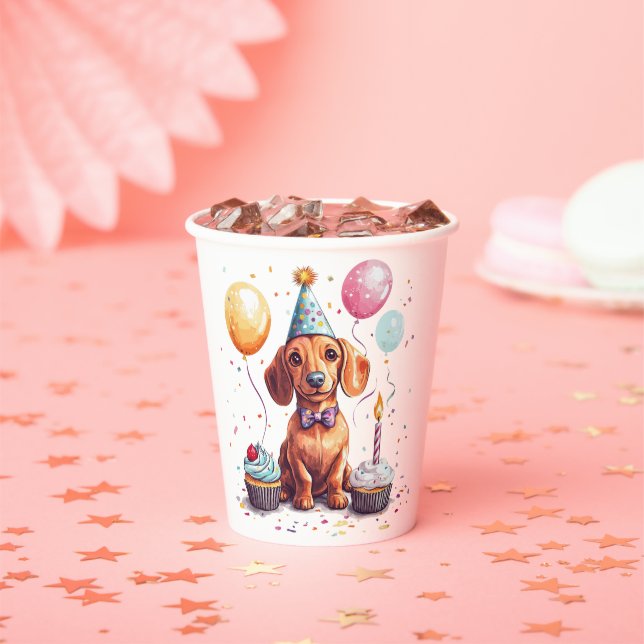Gobelets En Papier Joyeux Anniversaire Chien Teckel  (Insitu)