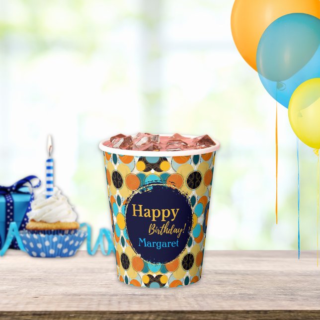 Gobelets En Papier Joyeux anniversaire Colorful Retro 80's Personnali (Créateur téléchargé)