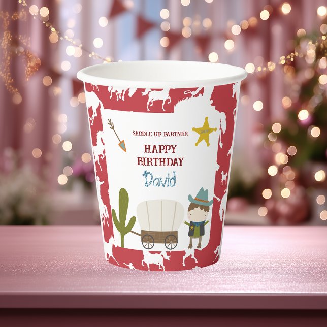 Gobelets En Papier Joyeux Anniversaire Garçon Cheval Rouge Mignon (Créateur téléchargé)