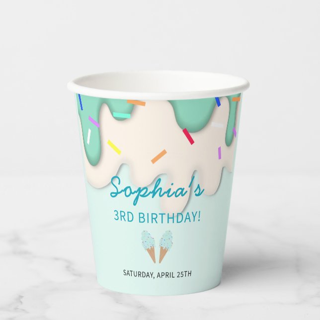 Gobelets En Papier Joyeux Anniversaire Glace Sucrée (Recto)