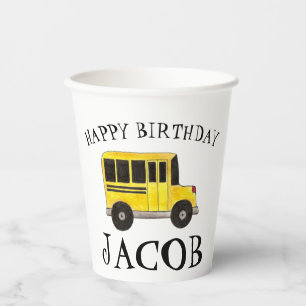 Gobelets En Papier Joyeux Anniversaire Jaune École Bus Enseignant Édu