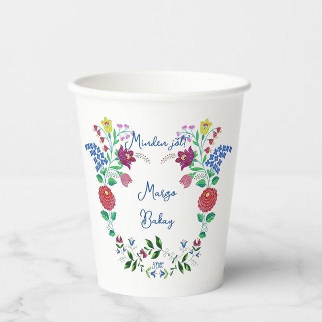 Gobelets En Papier Joyeux Anniversaire Kalocsai Flower Folk Art (Recto)