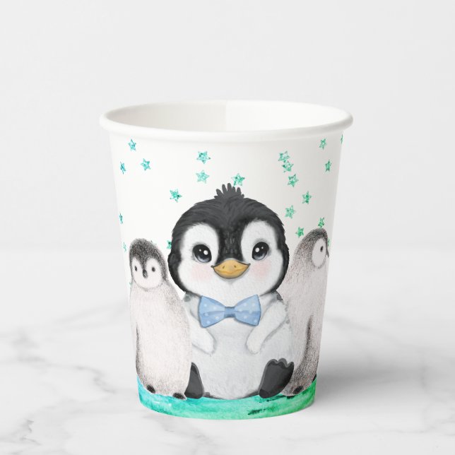 Gobelets En Papier Joyeux Anniversaire Manchot Mignon  (Gauche)