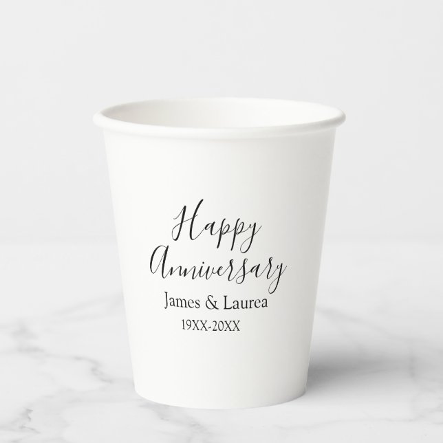 Gobelets En Papier Joyeux anniversaire mariage nom date année simple  (Recto)
