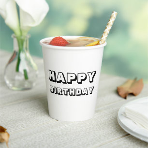 Gobelets En Papier Joyeux anniversaire noir et blanc moderne audacieu