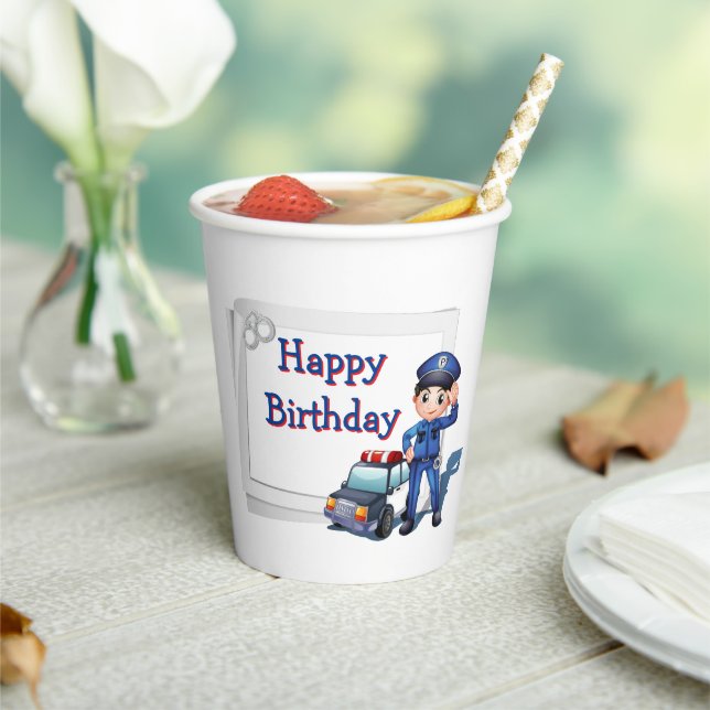 Gobelets En Papier Joyeux Anniversaire Policier  (Insitu)