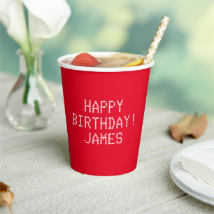 Gobelets En Papier Joyeux Anniversaire rouge blanc nom personnalisé