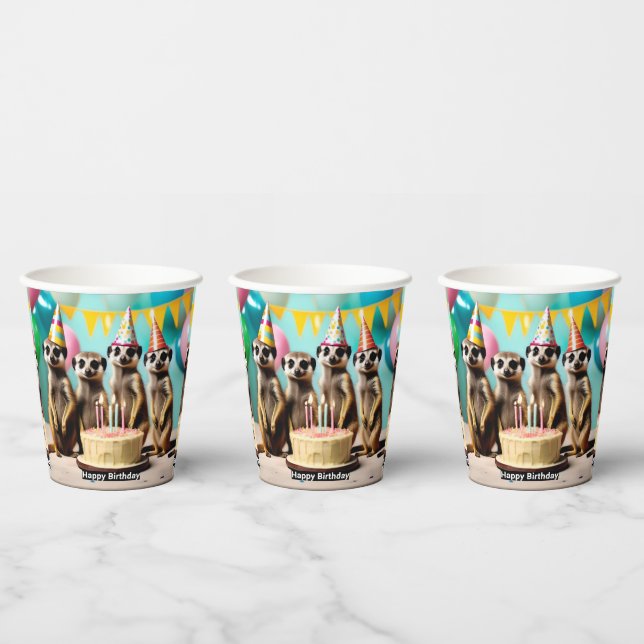 Gobelets En Papier Joyeux anniversaire suricate,  (Multi)