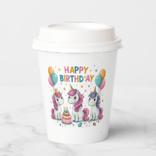 Gobelets En Papier Joyeux Anniversaire Unicorns tasses de papier