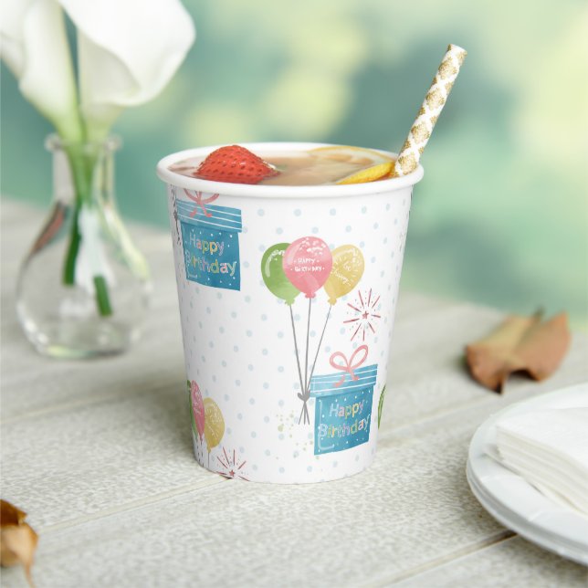 Gobelets En Papier Joyeux Ballons d'anniversaire et boîte cadeau (Insitu)