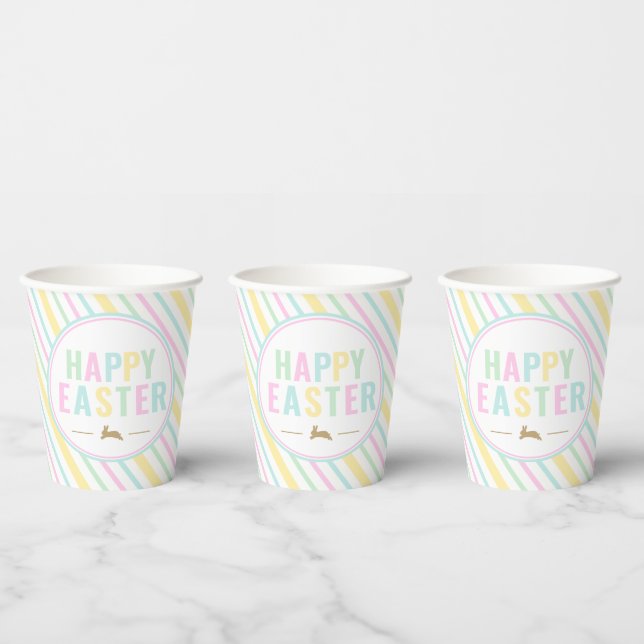 Gobelets En Papier Joyeux Bunny Pâques Pastel Stripe (Multi)