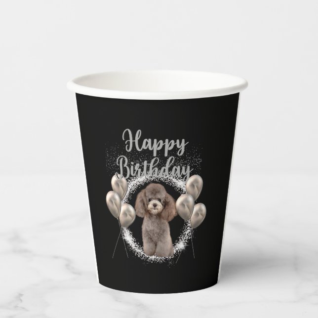 Gobelets En Papier Joyeux caniche d'anniversaire (Recto)