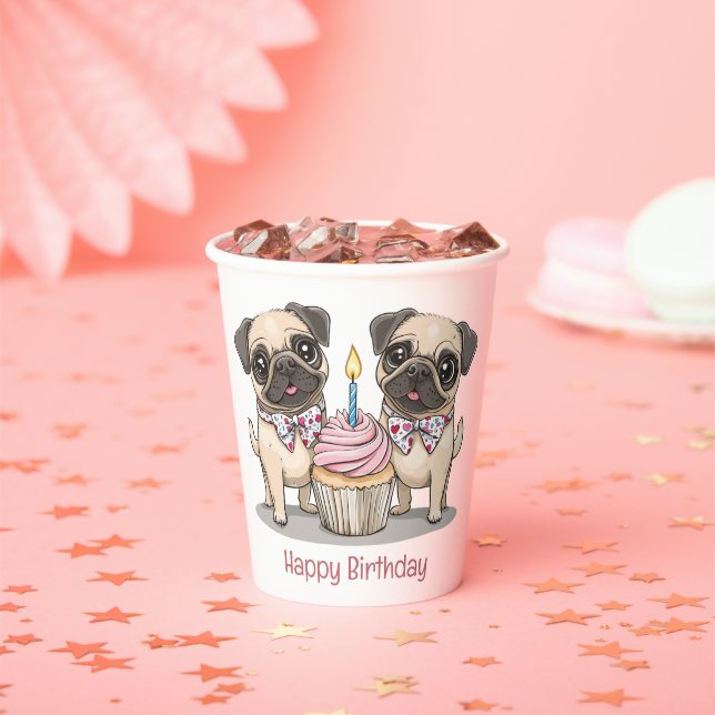 Gobelets En Papier Joyeux Carlin d'anniversaire Chiens Cupcake (Insitu)