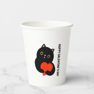 Gobelets En Papier Joyeux chaton noir de la Saint-Galentin donne un c