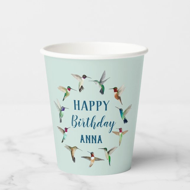 Gobelets En Papier Joyeux colibri d'anniversaire (Recto)